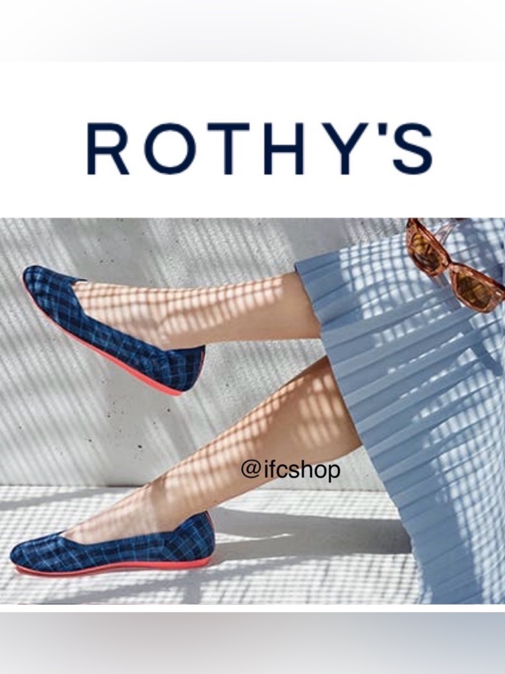 ROTHY'S The Flat Indigo Gingham Plaid Round Toe Ballet Flats -Retired Sz 9 Women